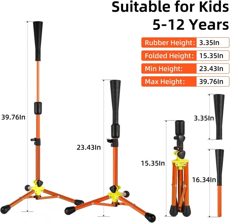 Wiseek 23.5 to 39.76 Inches Baseball Tee for Kids, Batting Tees for Baseball with Carry Bag, Portable Stable Tanner Tee, Baseball Training Equipment Aged 5-12, Softball Tee for Batting and Hitting - Image 2